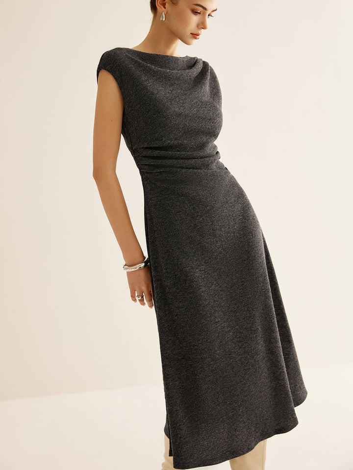 Robe Mi-longue Ajustée Plissée Sans Manches En Côte
