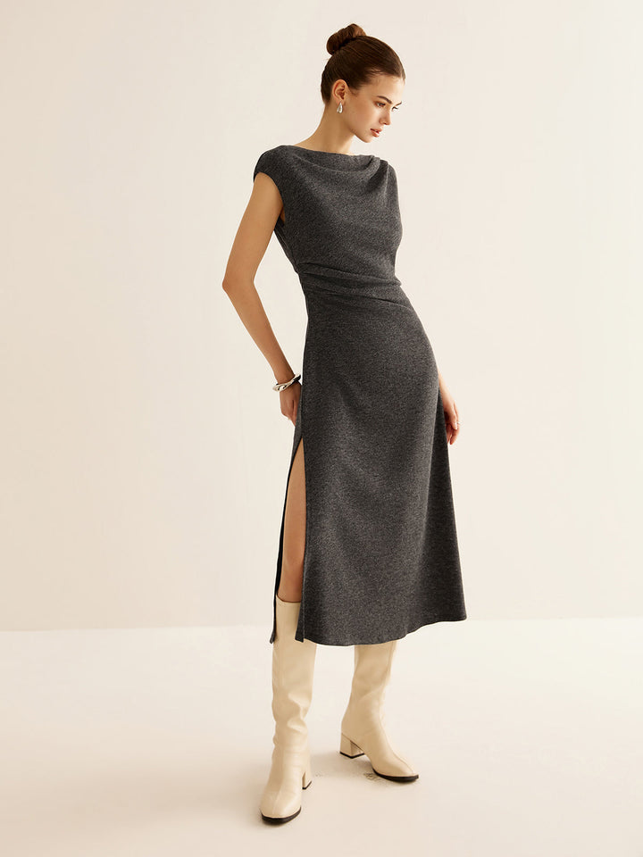 Robe Mi-longue Ajustée Plissée Sans Manches En Côte