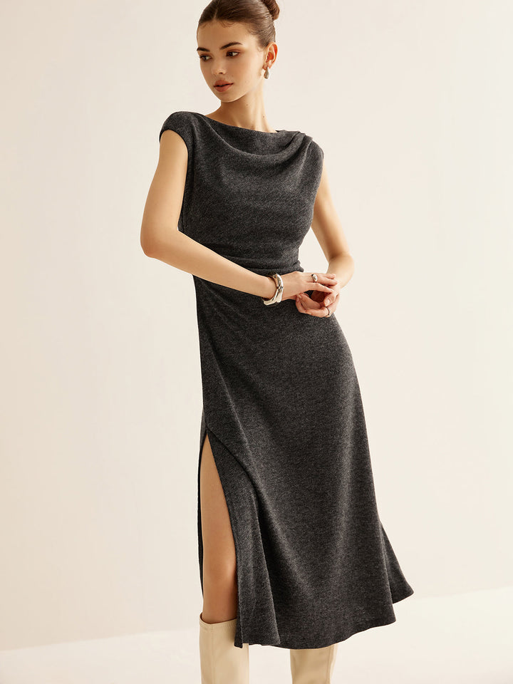 Robe Mi-longue Ajustée Plissée Sans Manches En Côte