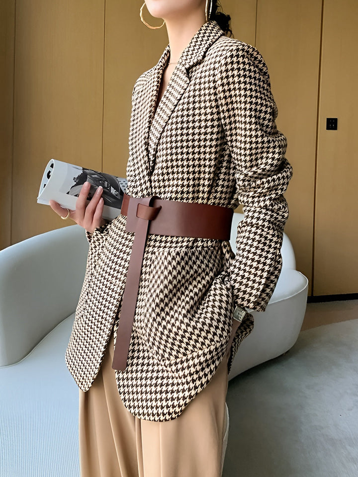 Blazer Style Houndstooth avec Ceinture
