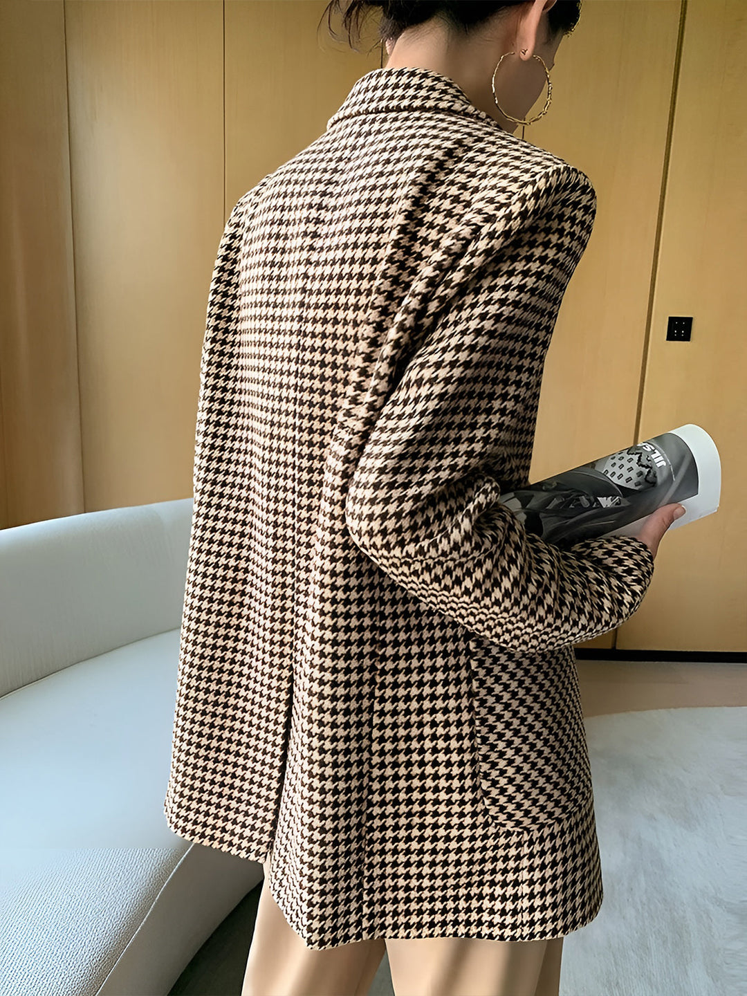 Blazer Style Houndstooth avec Ceinture