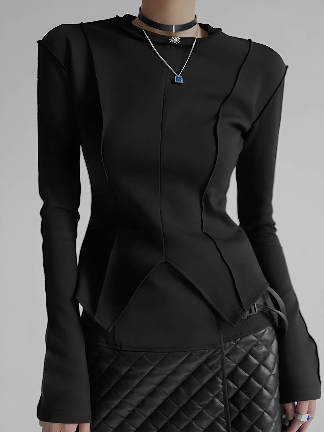 Blouse Ajustée en Jersey à Passepoil