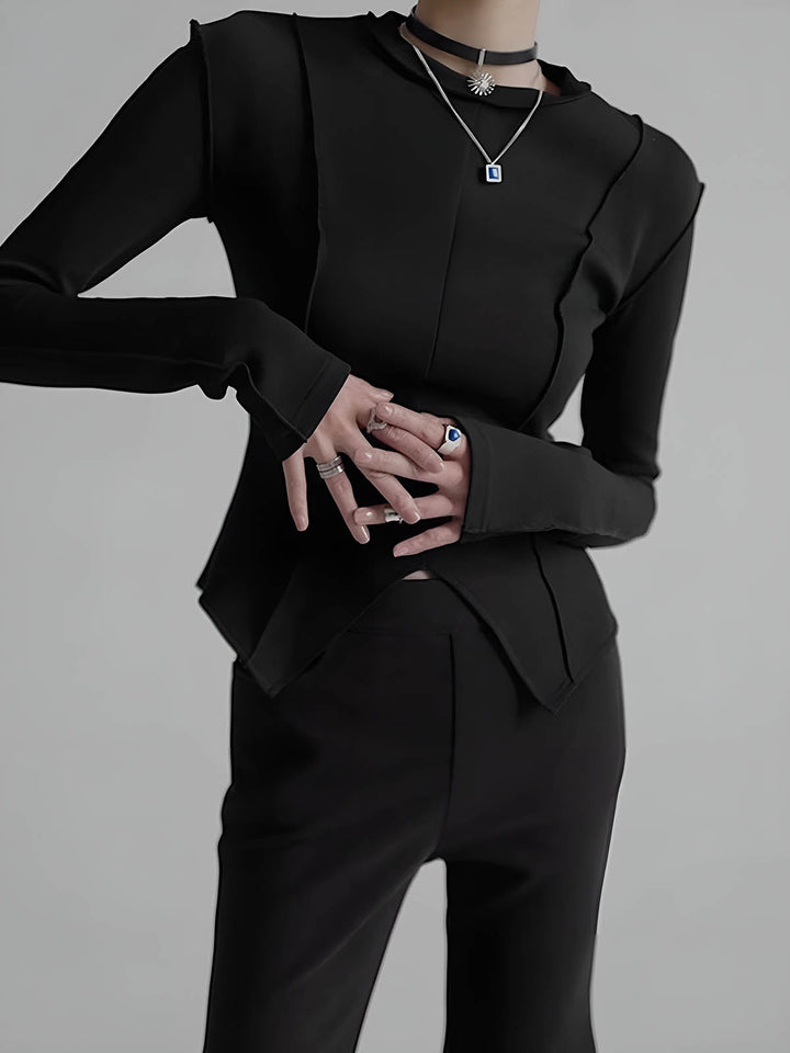 Blouse Ajustée en Jersey à Passepoil