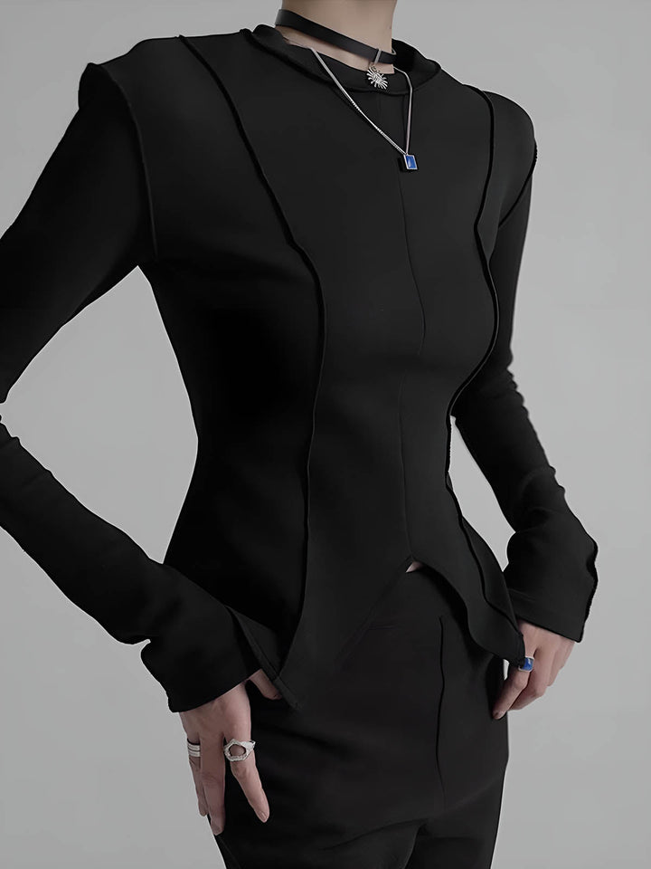 Blouse Ajustée en Jersey à Passepoil