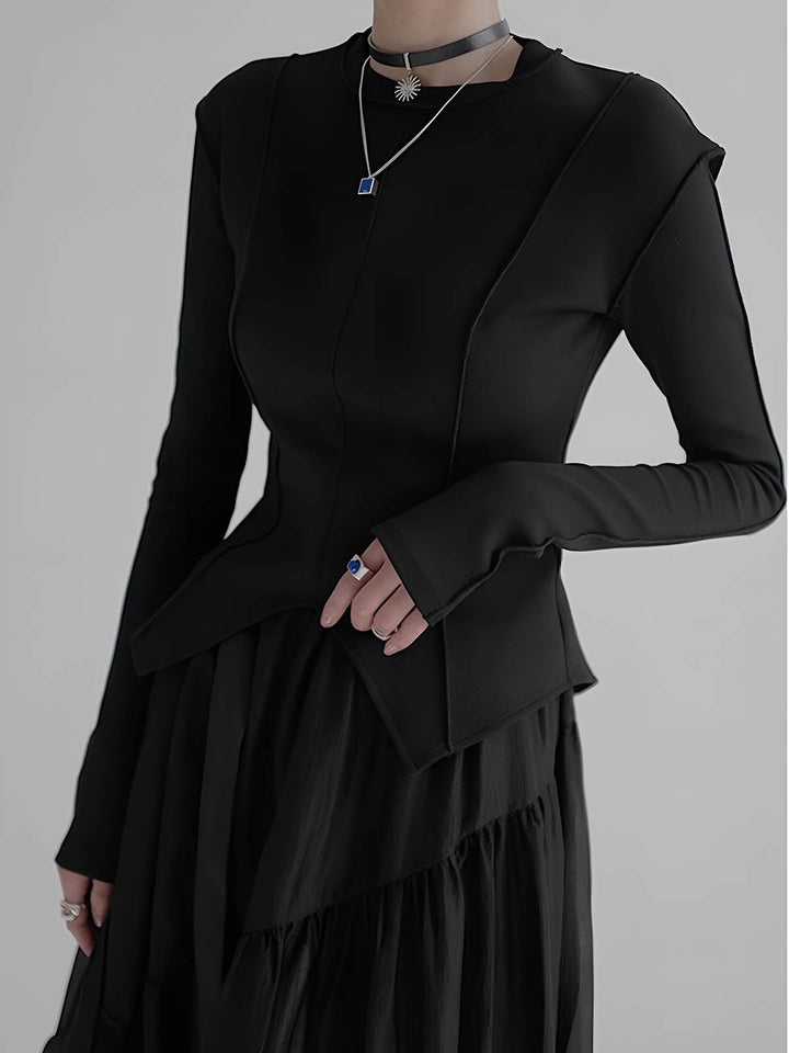 Blouse Ajustée en Jersey à Passepoil