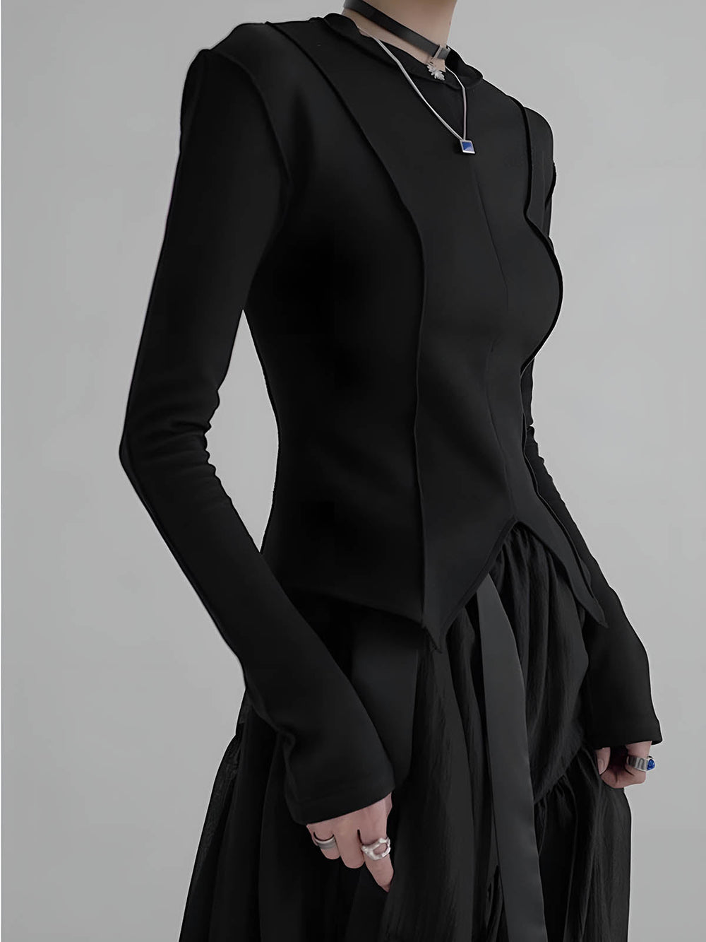 Blouse Ajustée en Jersey à Passepoil