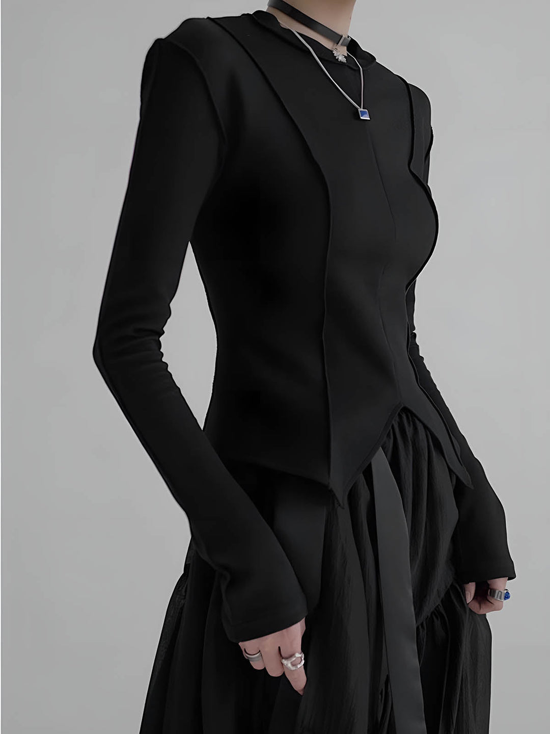 Blouse Ajustée en Jersey à Passepoil