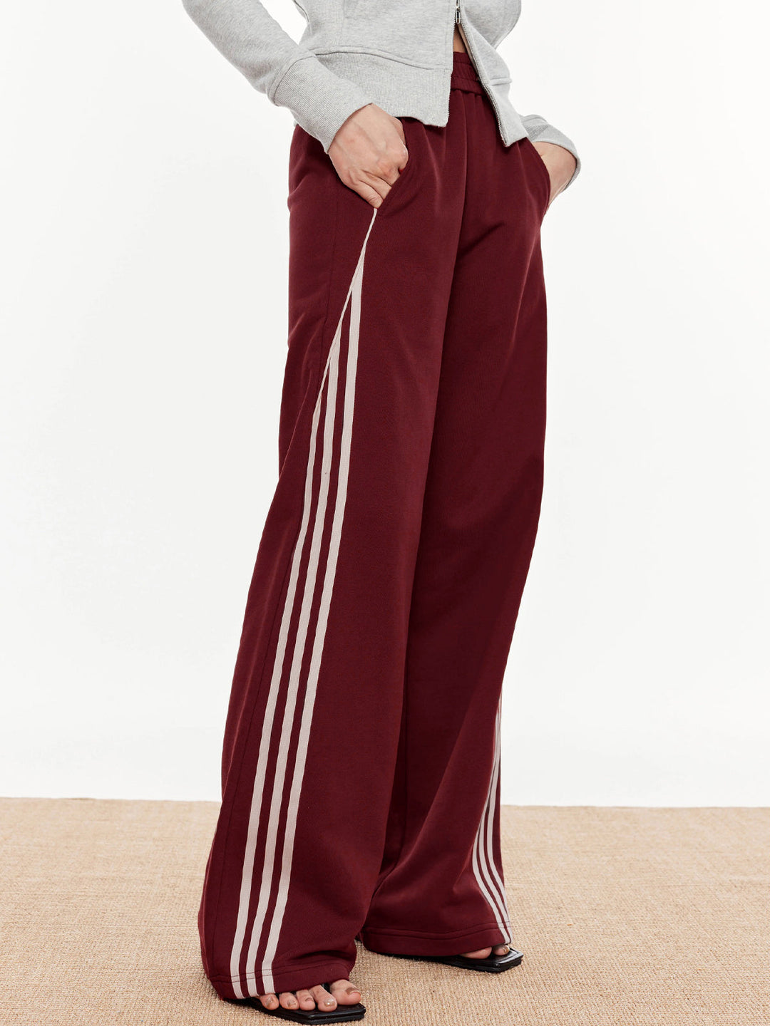 Pantalon Élastique à Taille Patchwork Rayé