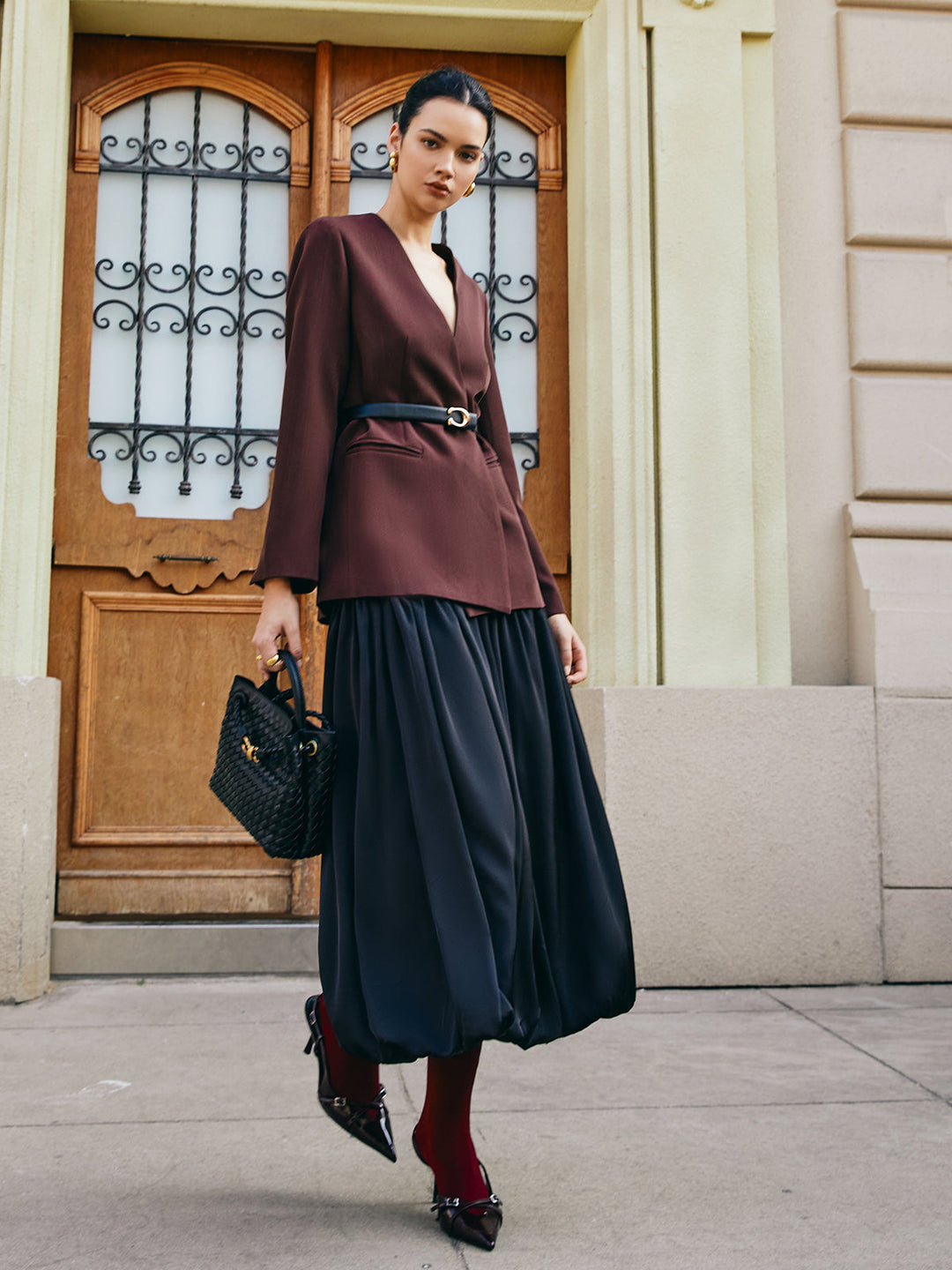 Jupe Satin Plissée à Taille Cintrée