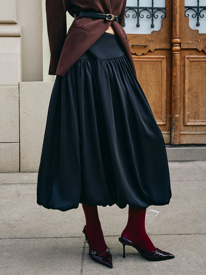 Jupe Satin Plissée à Taille Cintrée