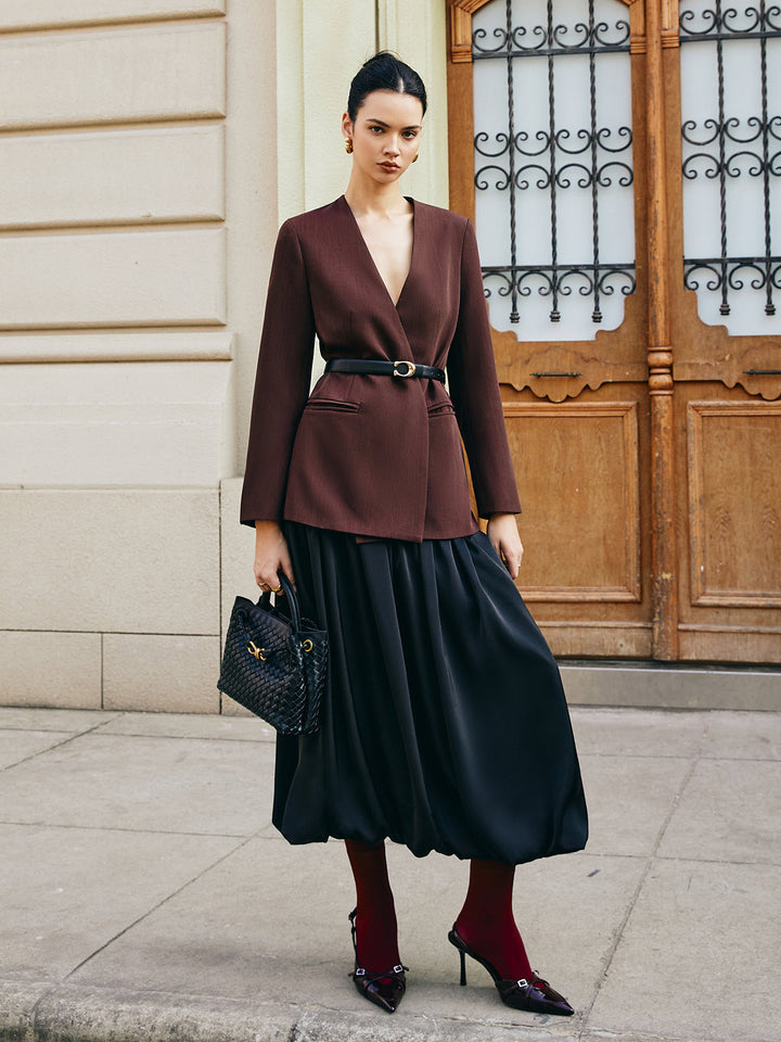 Jupe Satin Plissée à Taille Cintrée