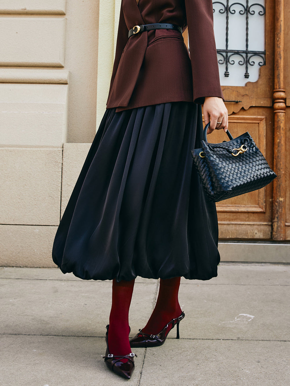 Jupe Satin Plissée à Taille Cintrée
