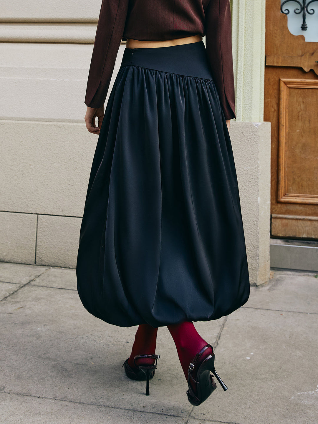 Jupe Satin Plissée à Taille Cintrée