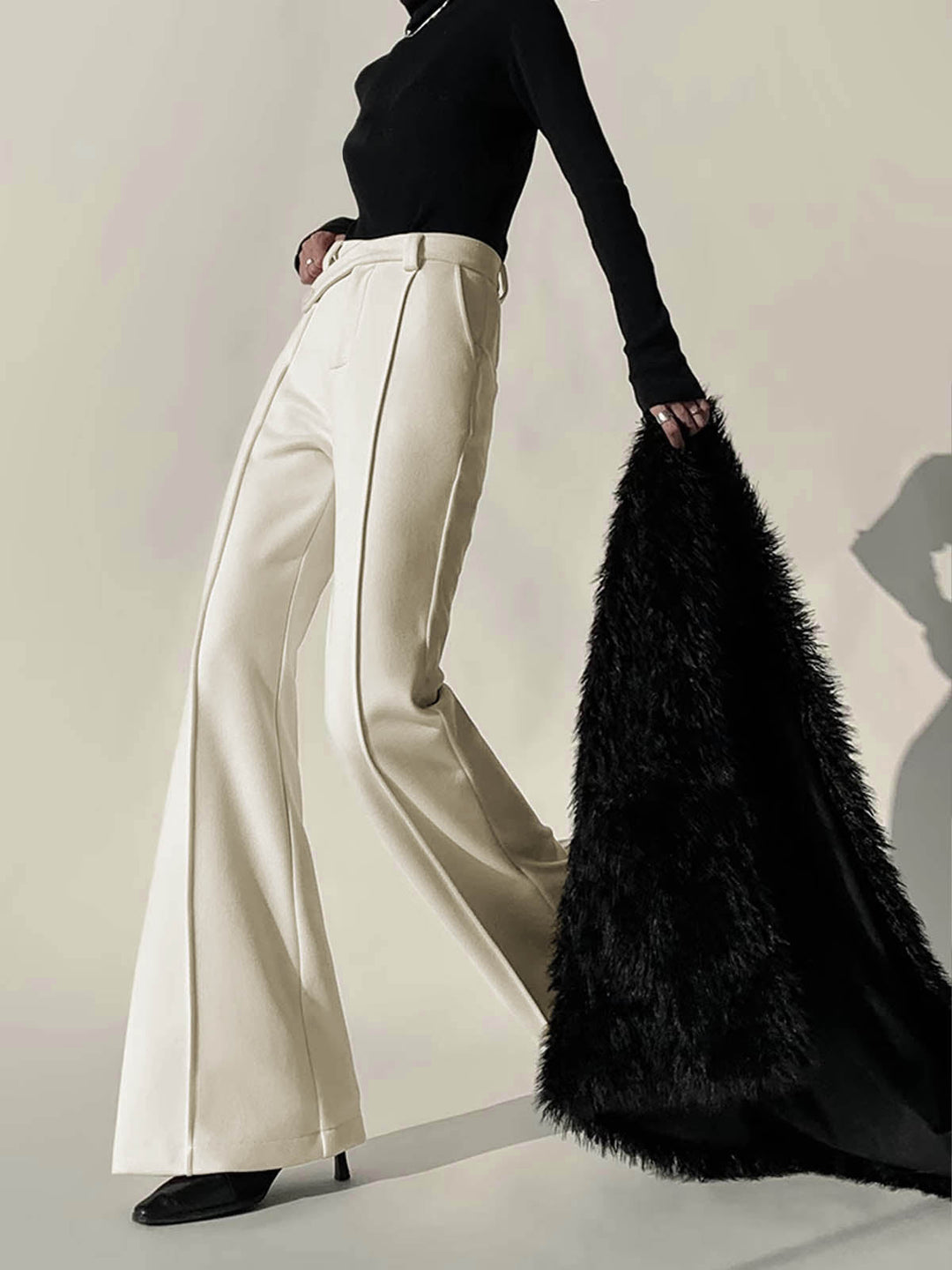 Pantalon Uni Taille Haute Passepoilé