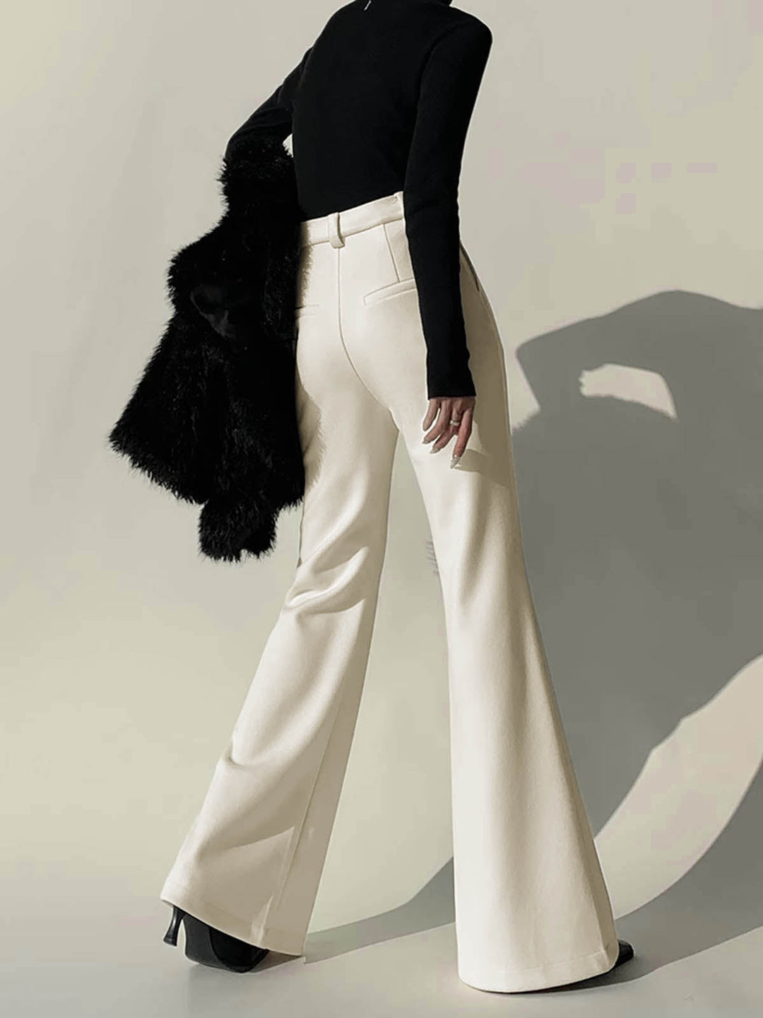 Pantalon Uni Taille Haute Passepoilé
