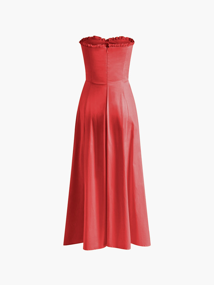 Robe mi-longue à volants et fente