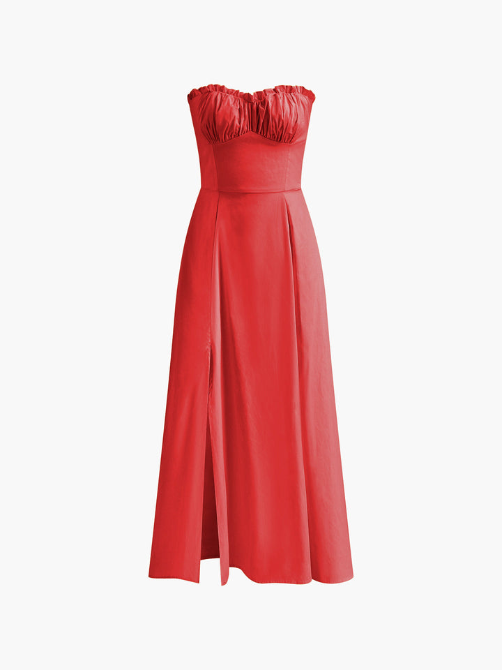 Robe mi-longue à volants et fente