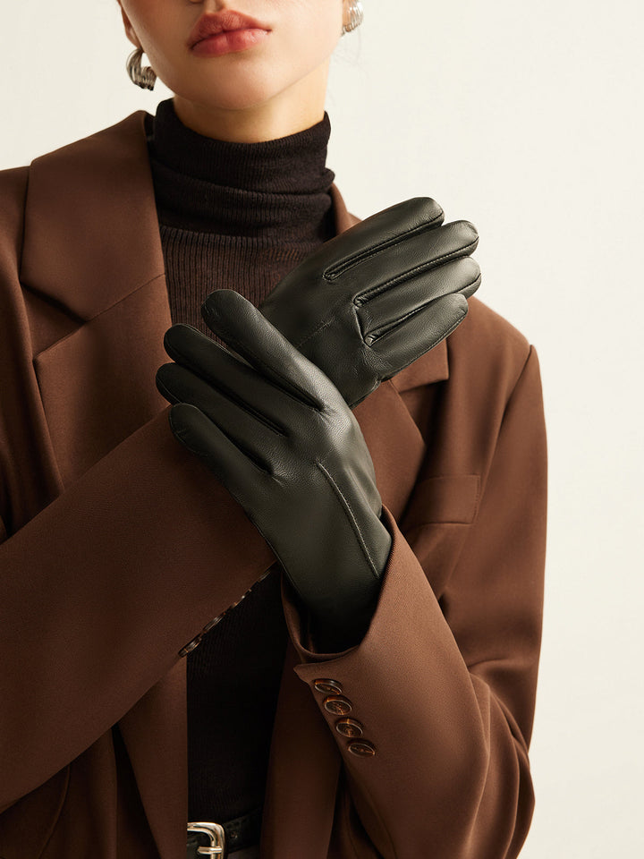 Gants Doublés Polaire Coupe-Vent en Peau de Chèvre