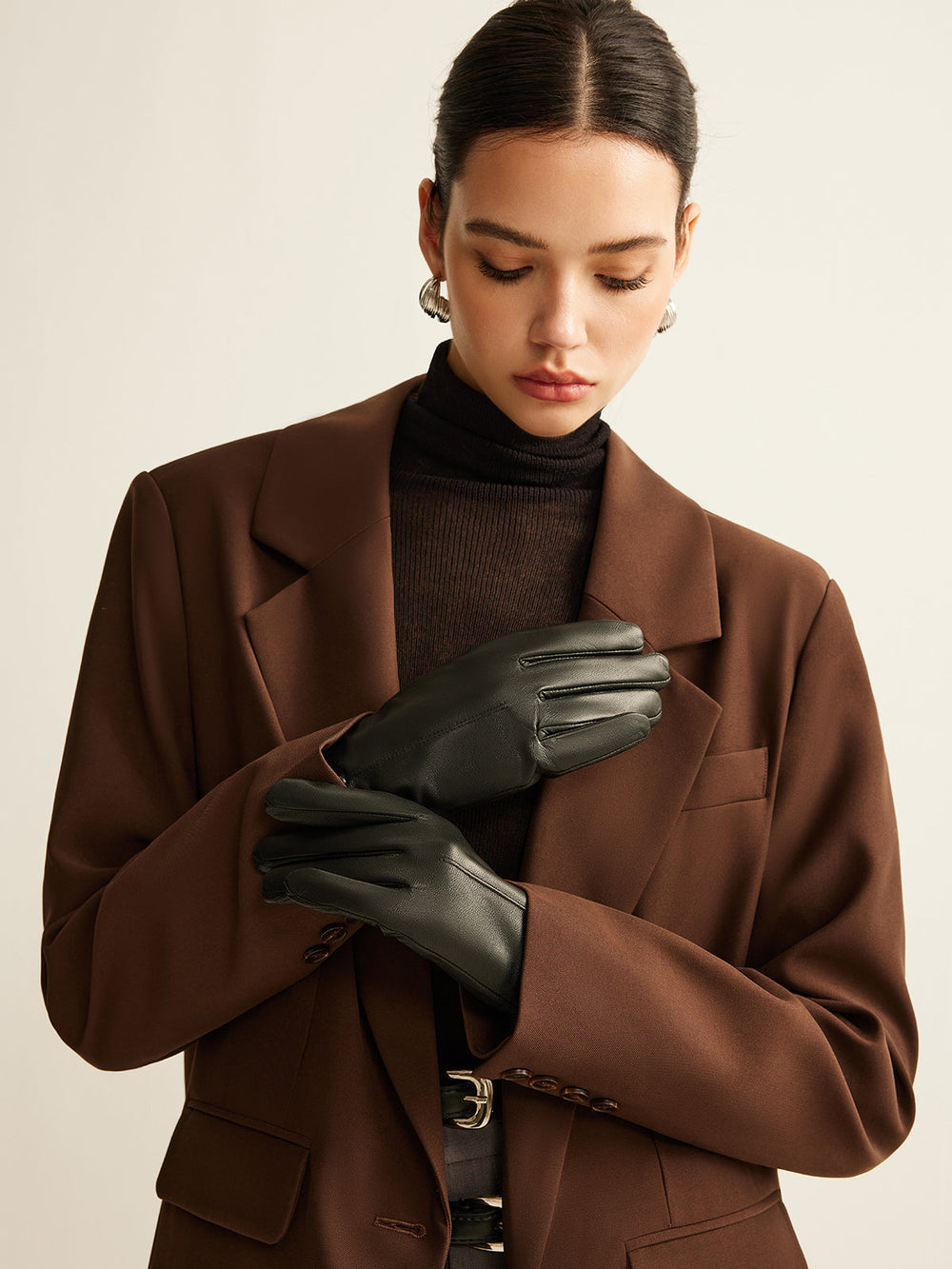 Gants Doublés Polaire Coupe-Vent en Peau de Chèvre
