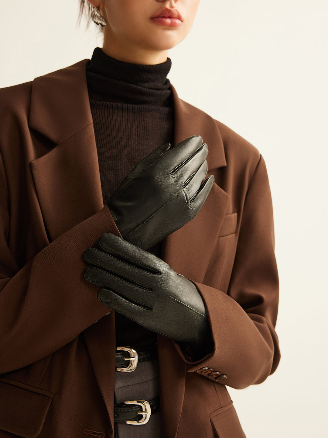 Gants Doublés Polaire Coupe-Vent en Peau de Chèvre