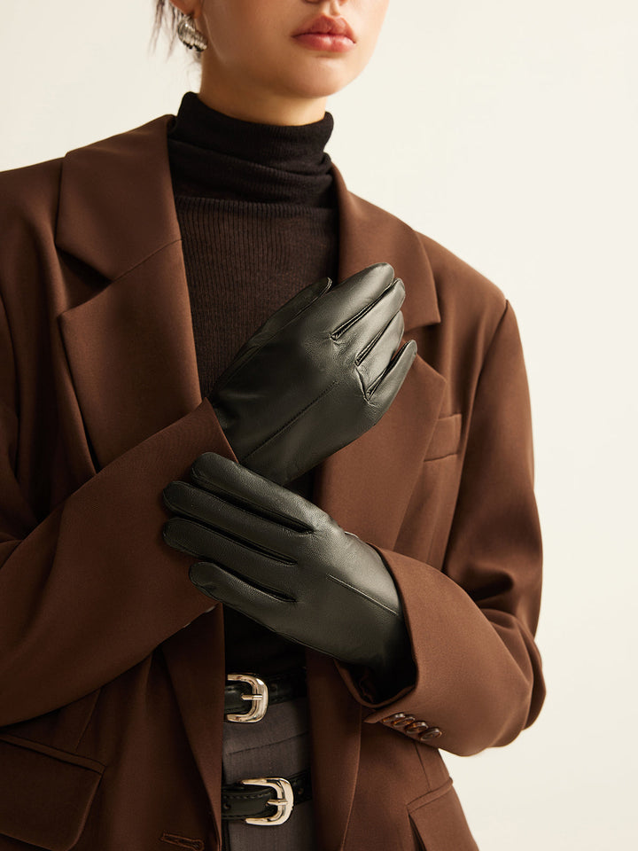 Gants Doublés Polaire Coupe-Vent en Peau de Chèvre