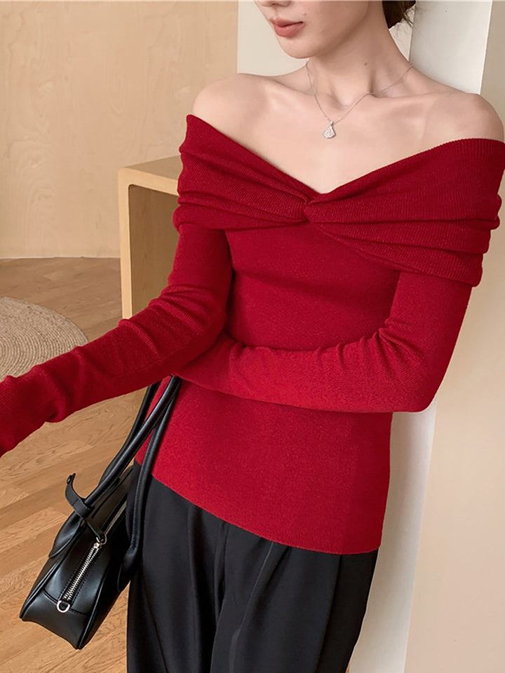 Haut en tricot noué et froncé mélangé à de la laine
