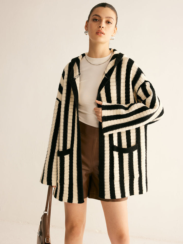 Cardigan à Capuche à Rayures Contrastantes