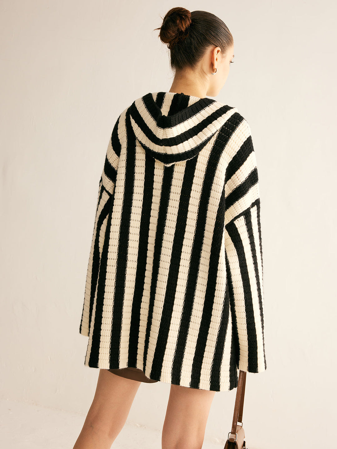 Cardigan à Capuche à Rayures Contrastantes
