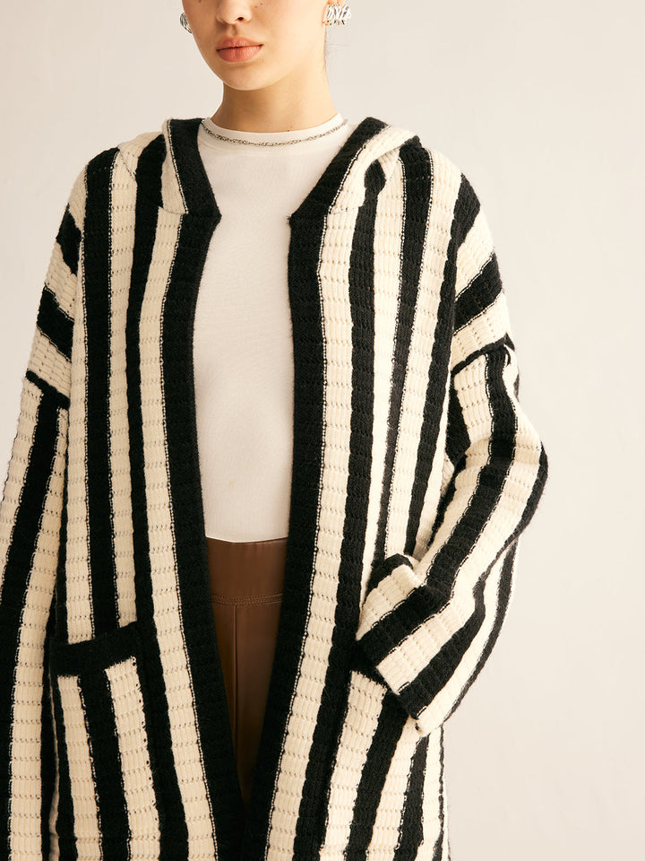Cardigan à Capuche à Rayures Contrastantes