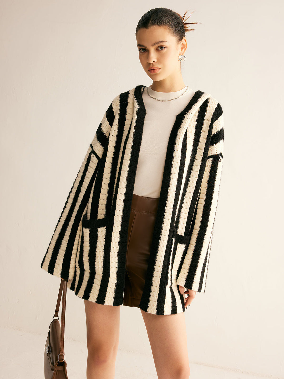 Cardigan à Capuche à Rayures Contrastantes