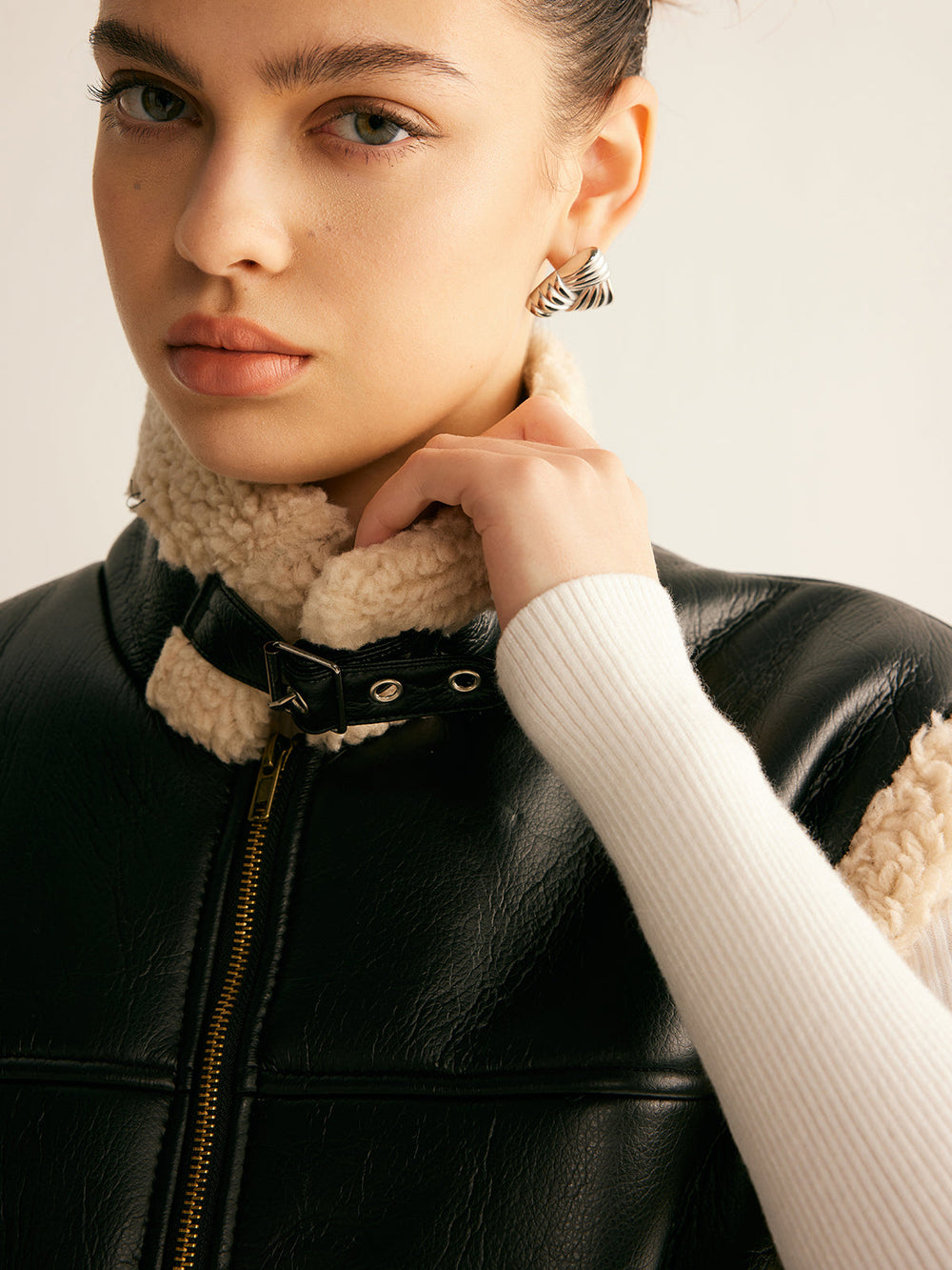 Gilet en Cuir PU Doublé Teddy