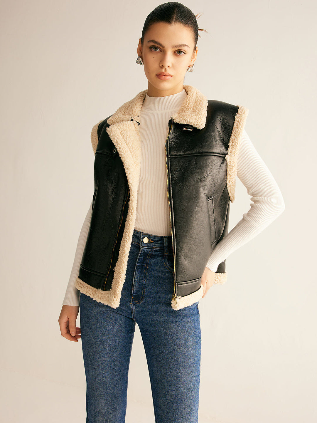 Gilet en Cuir PU Doublé Teddy