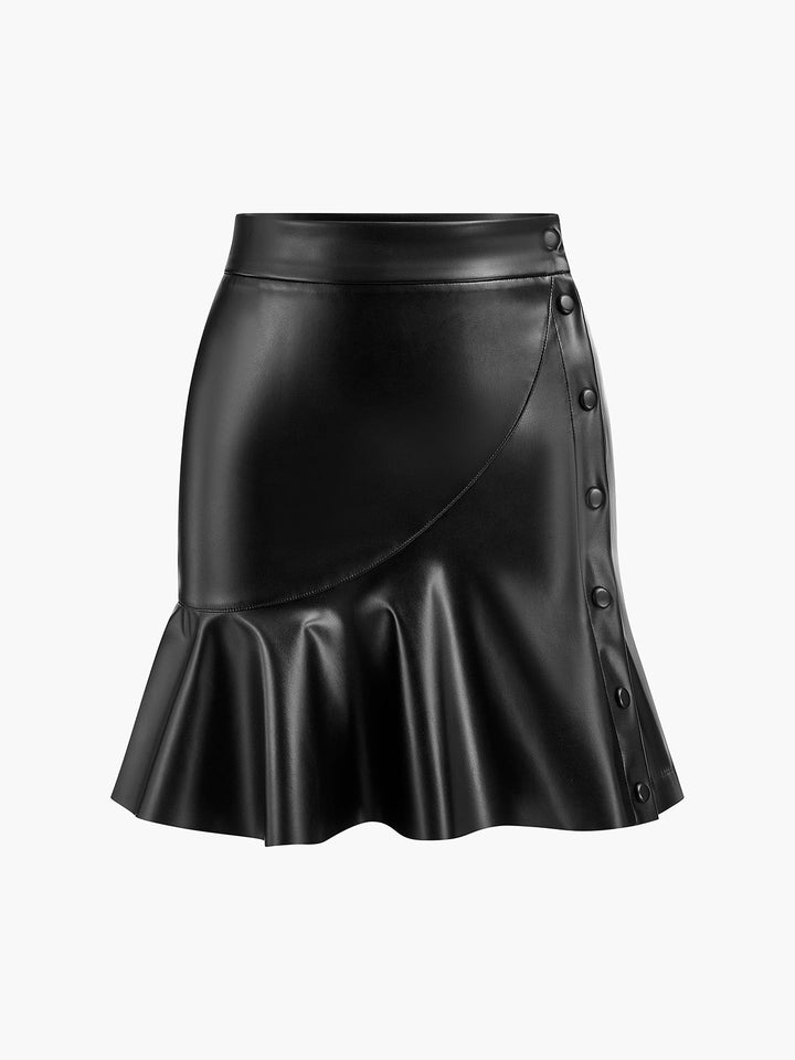 Jupe Jupe Patte Boutonnée en Similicuir PU
