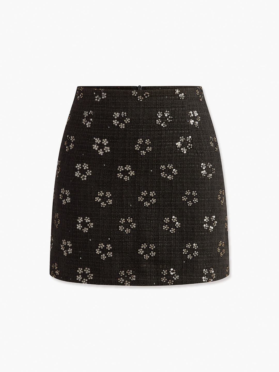 Jupe en tweed à sequins floraux