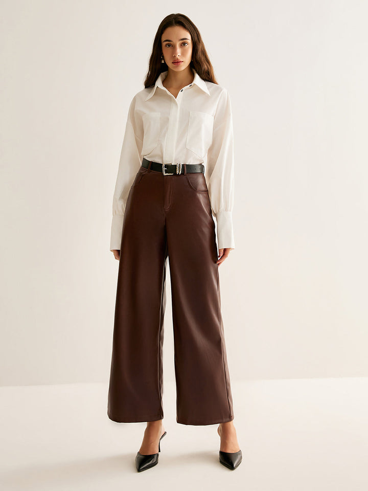 Pantalons Droits Ceinturés en Similicuir
