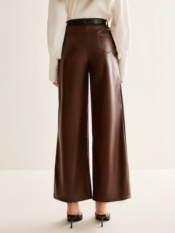 Pantalons Droits Ceinturés en Similicuir