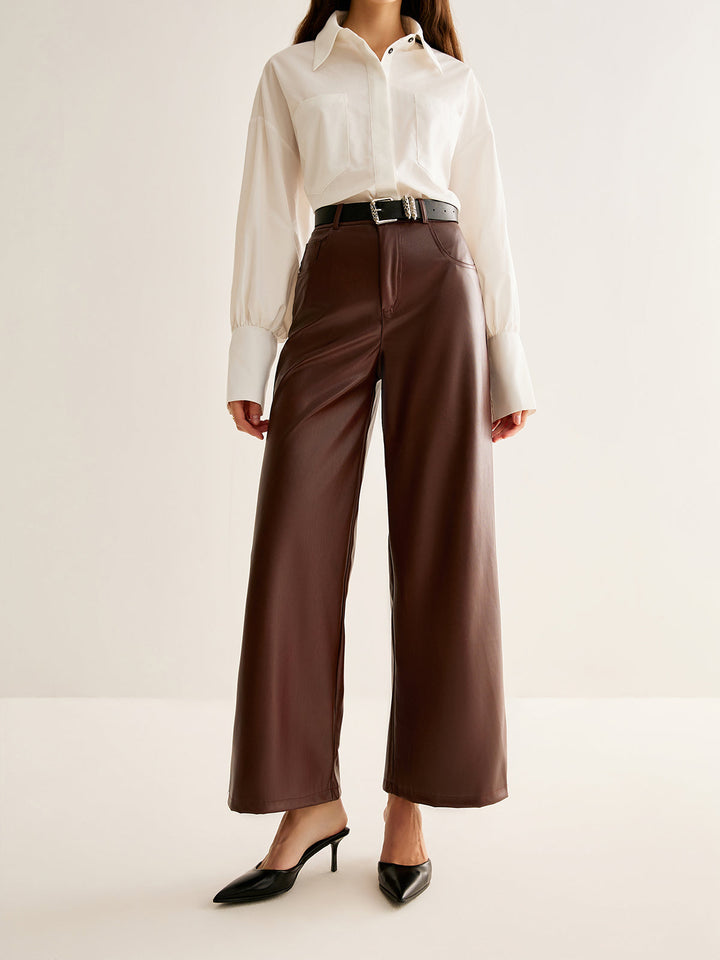 Pantalons Droits Ceinturés en Similicuir