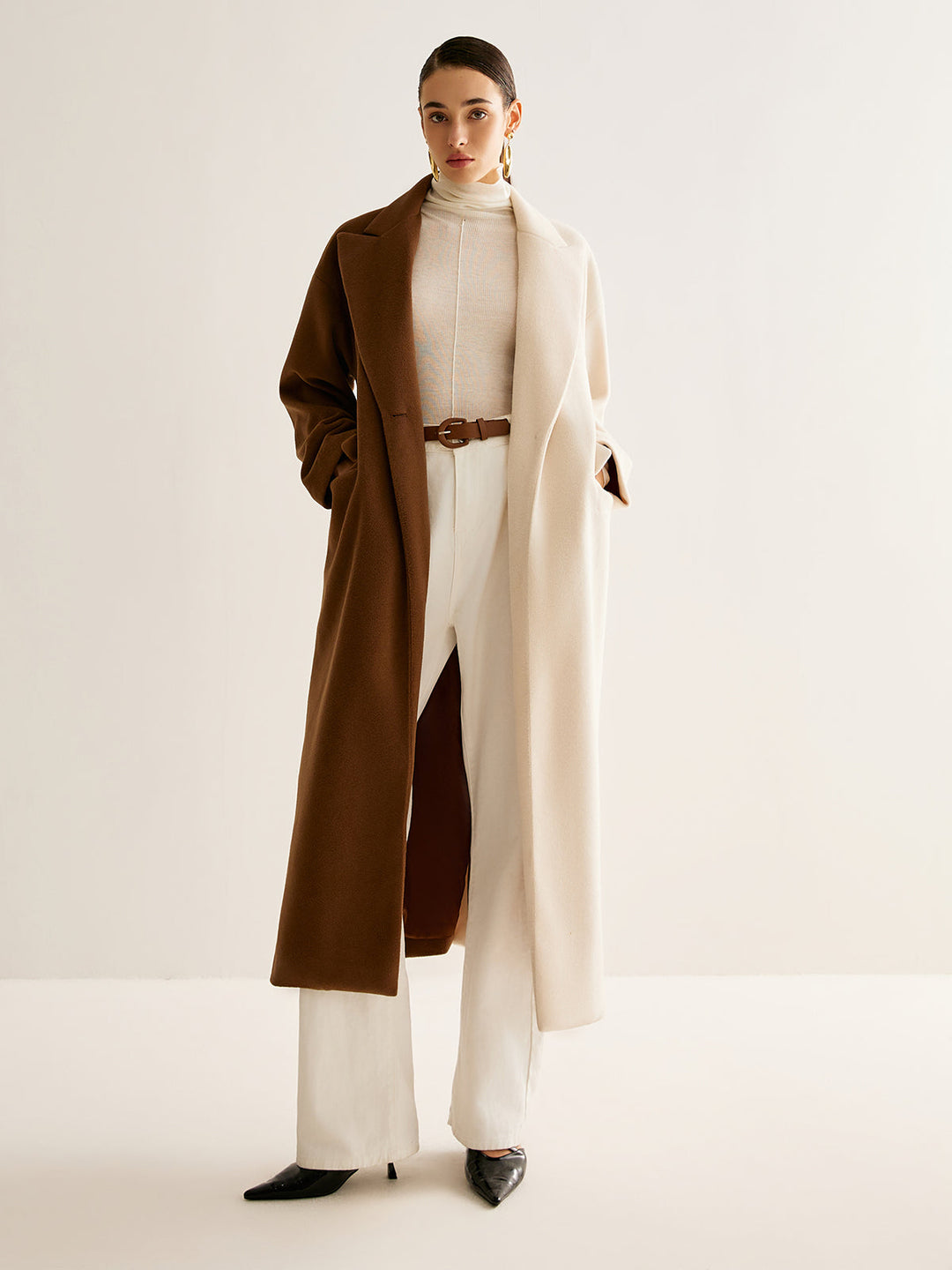 Manteau Long Tweit à Fentes Bicolore