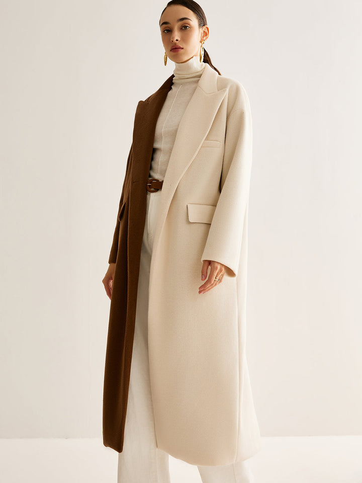 Manteau Long Tweit à Fentes Bicolore
