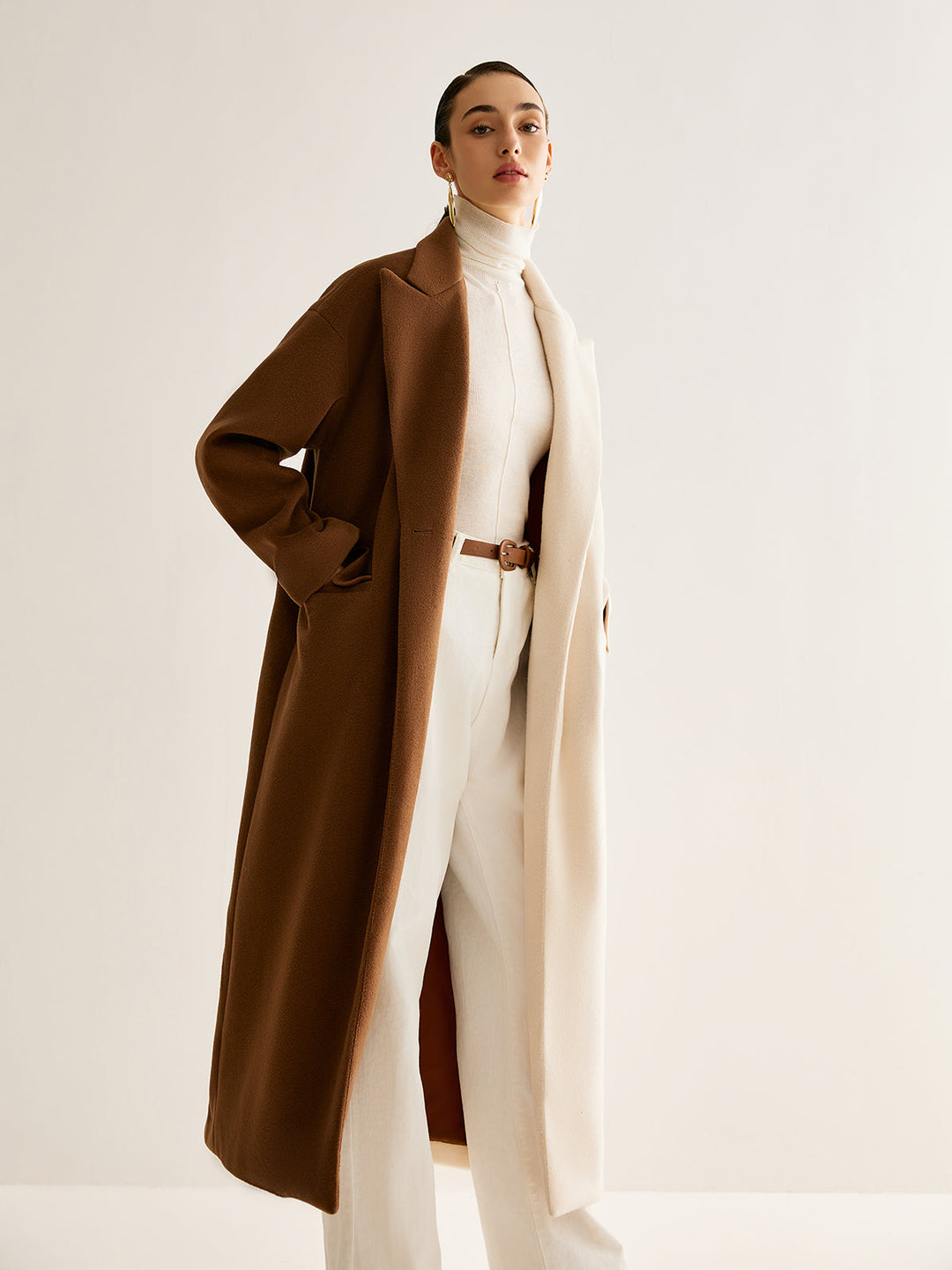 Manteau Long Tweit à Fentes Bicolore