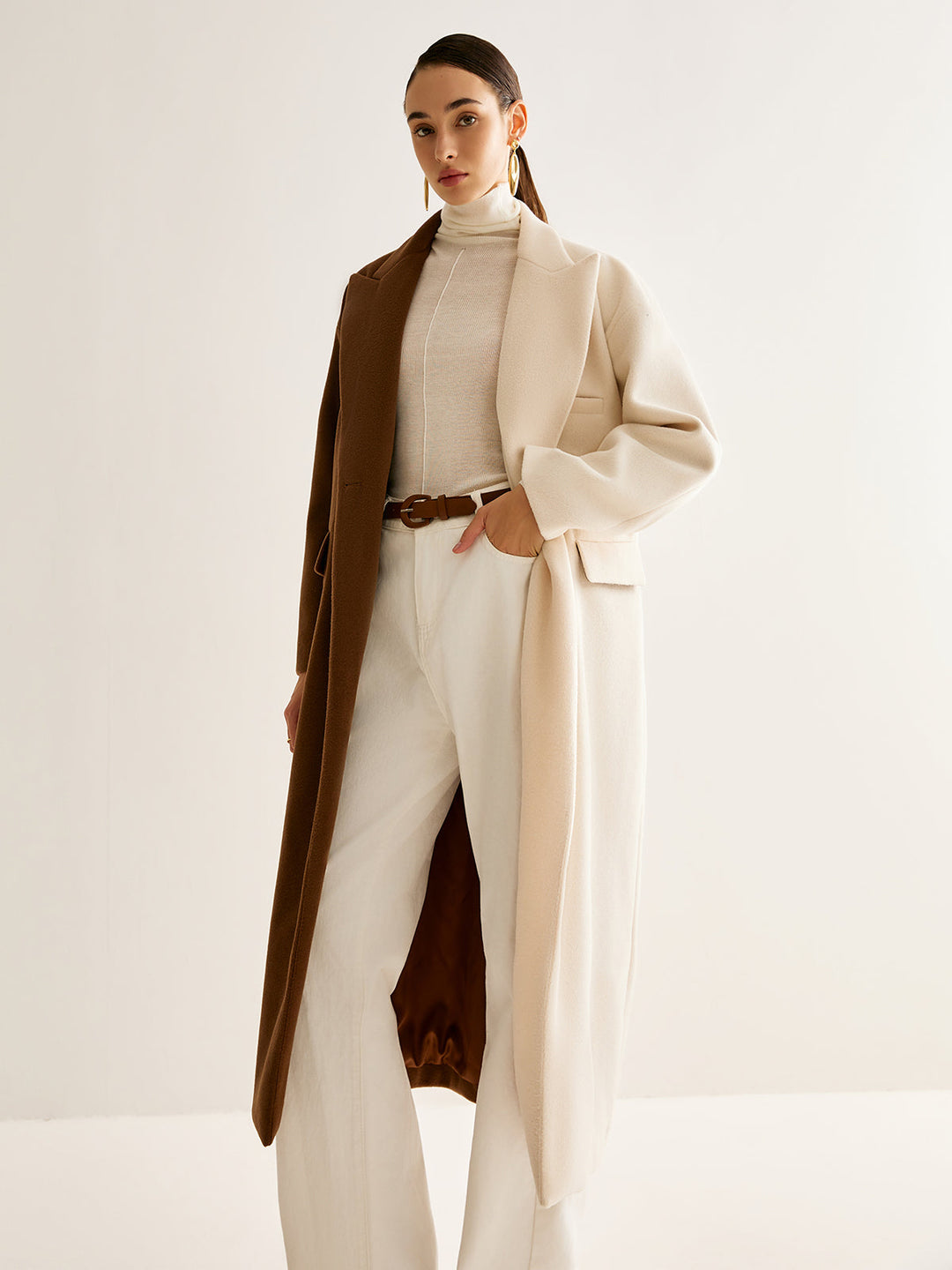 Manteau Long Tweit à Fentes Bicolore