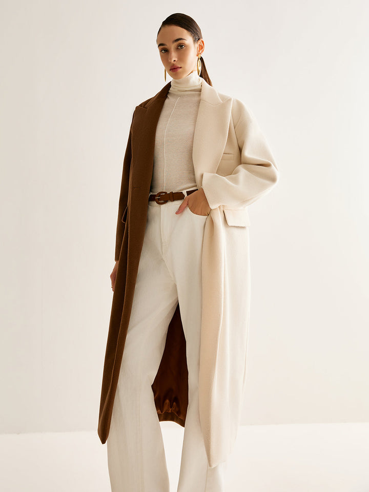 Manteau Long Tweit à Fentes Bicolore