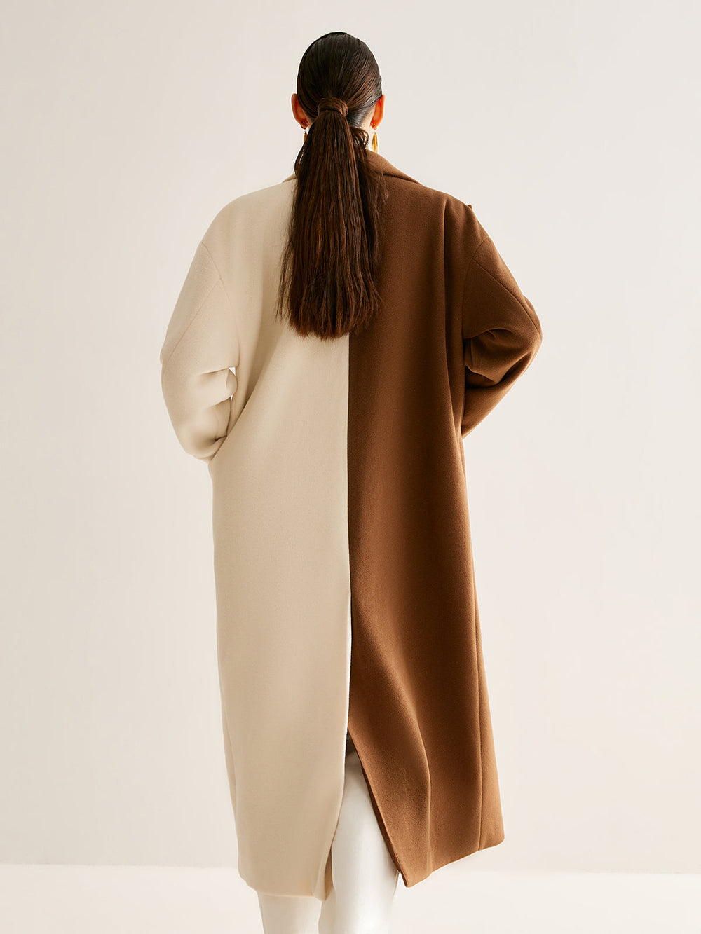Manteau Long Tweit à Fentes Bicolore