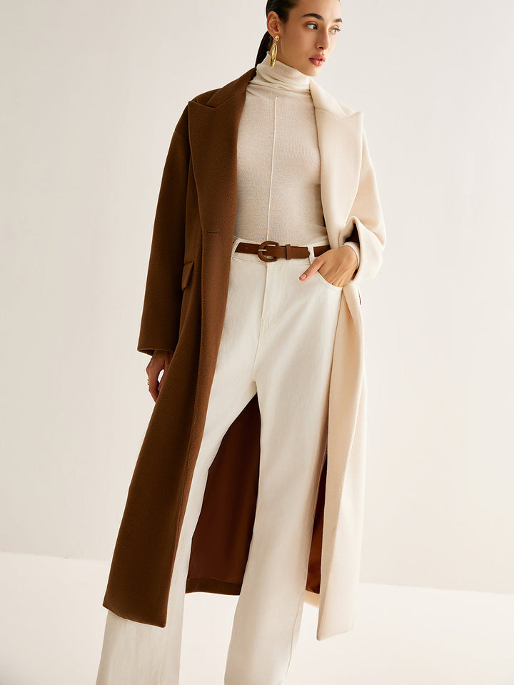 Manteau Long Tweit à Fentes Bicolore