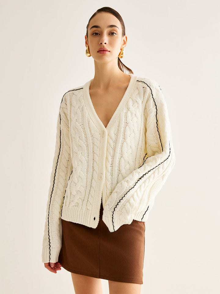 Cardigan boutonné à passepoil contrastant