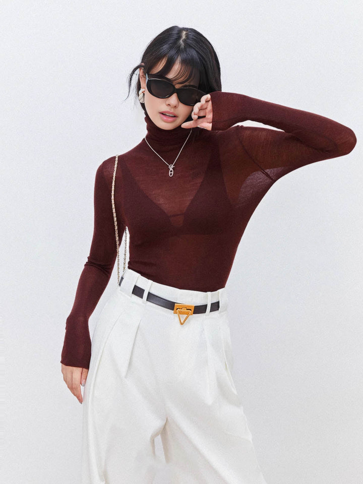 Pull à col roulé en laine mélangée transparente
