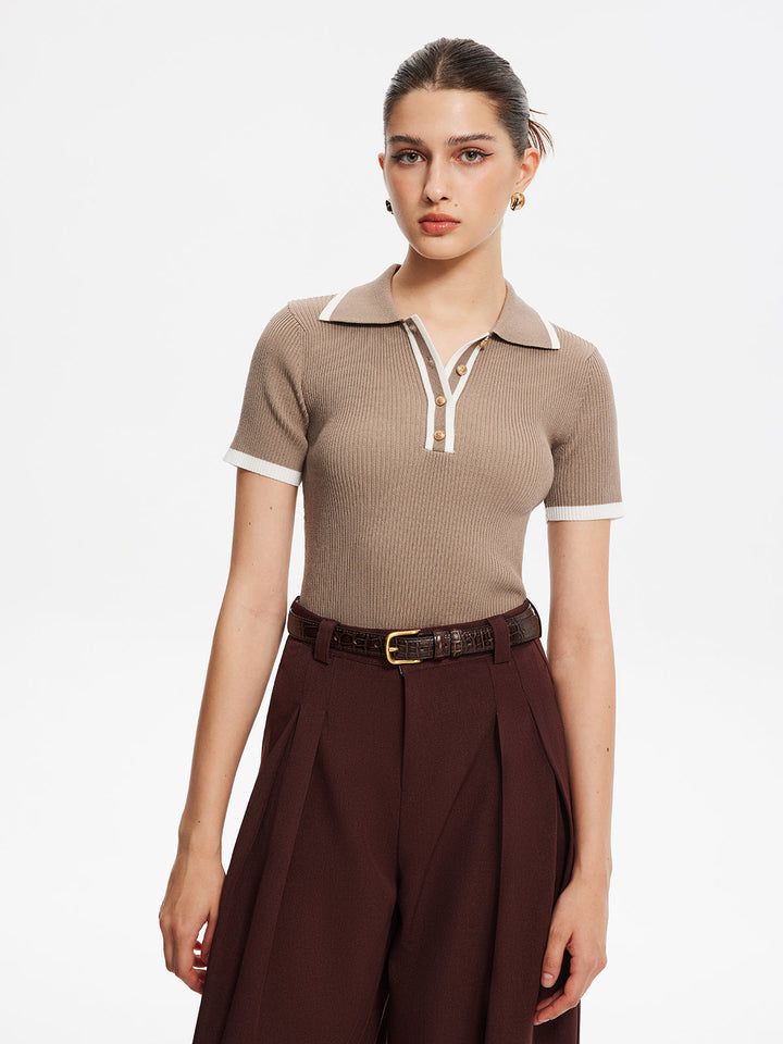 Haut en tricot avec bordure contrastante et boutons en métal