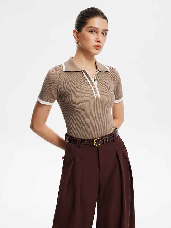 Haut en tricot avec bordure contrastante et boutons en métal
