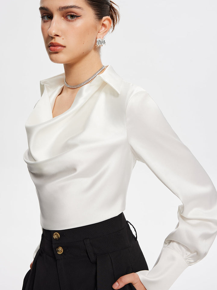 Blouse à Manches Longues Plissée Col V