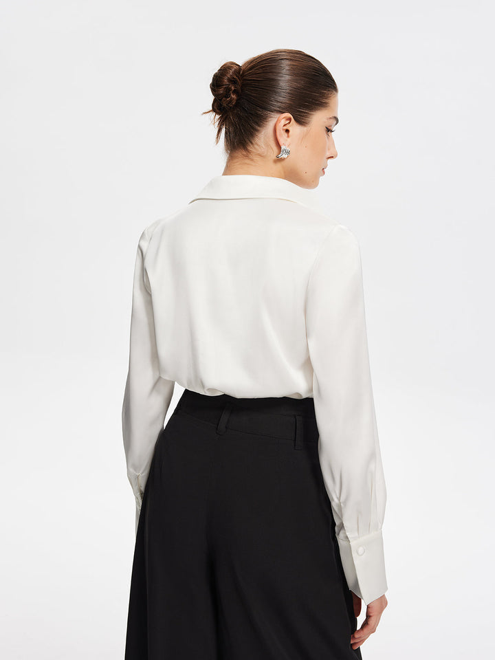 Blouse à Manches Longues Plissée Col V
